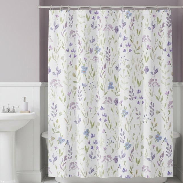 Purple Floral Shower Curtain Duschvorhang (elegant lavender purple wildflower floral garden cottagecore shower curtain)