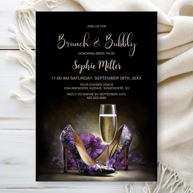 Purple Floral Stiletto Shoes Brunch and Bubbly Einladung (Von Creator hochgeladen)