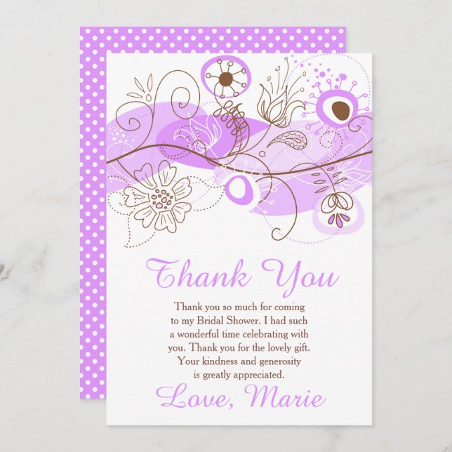 Purple Floral Twist Bridal Shower Dankeskarte (Vorne/Hinten)