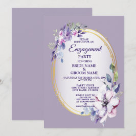 Purple Floral Watercolor Golden Engagement Party Einladung