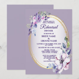 Purple Floral Watercolor Golden Rehearsal Dinner Einladung