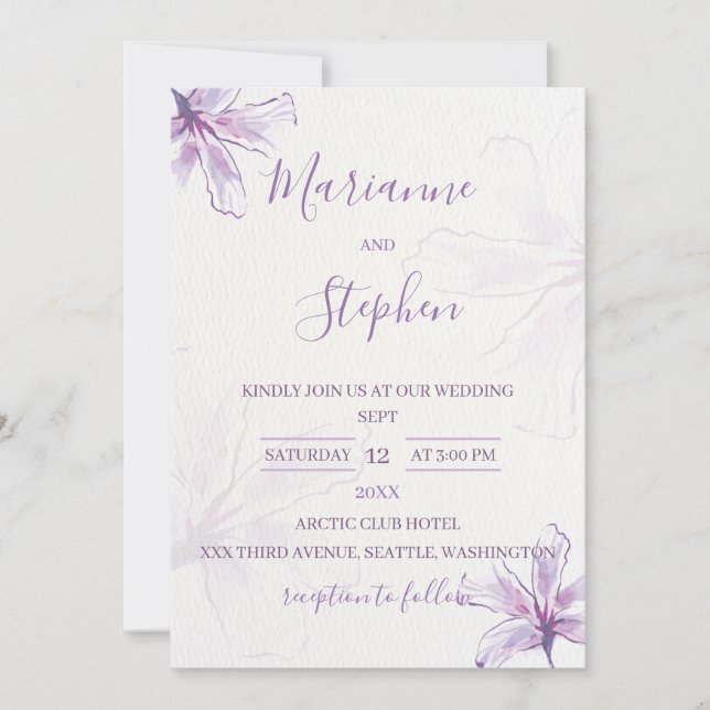 Purple Floral Watercolor Wedding Invitation Einladung (Vorderseite)