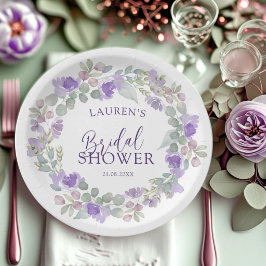 Purple Floral Watercolor Wreath Bridal Shower Pappteller
