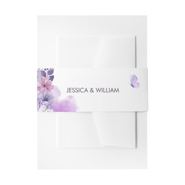 Purple Floral Wedding Invitation Belly Band (Vorderseite Beispiel)