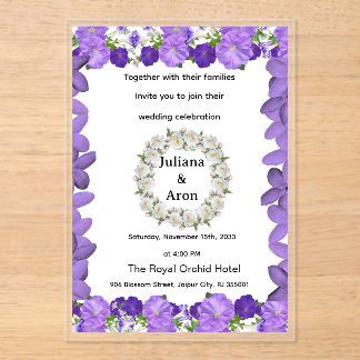 Purple Floral Wedding Invitation – Elegant Garden Acryleinladungen
