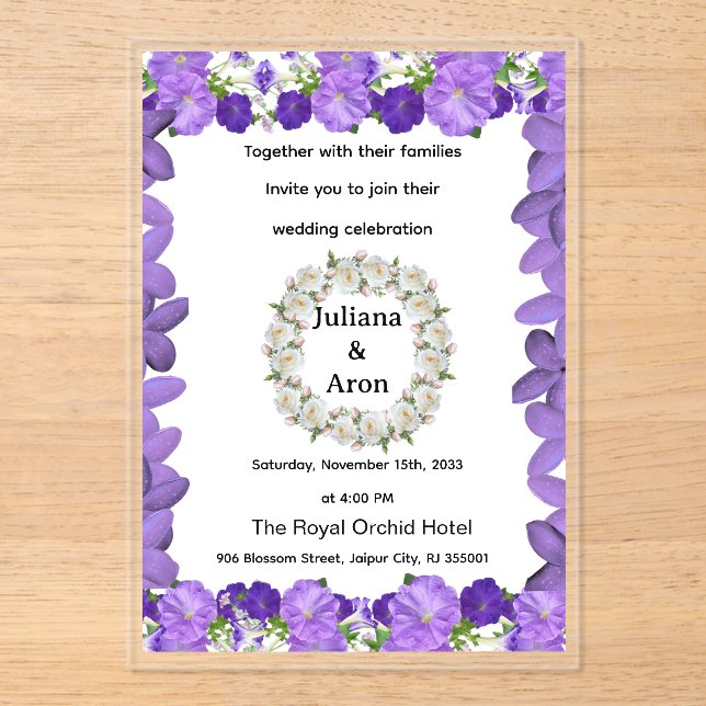 Purple Floral Wedding Invitation – Elegant Garden  Acryleinladungen (Vorderseite)