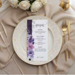 Purple Floral Wedding Menu Card Menükarte