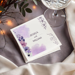 Purple Floral Wedding Napkins Serviette