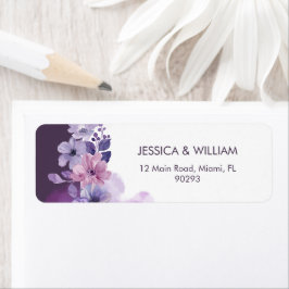 Purple Floral Wedding Return Address Label