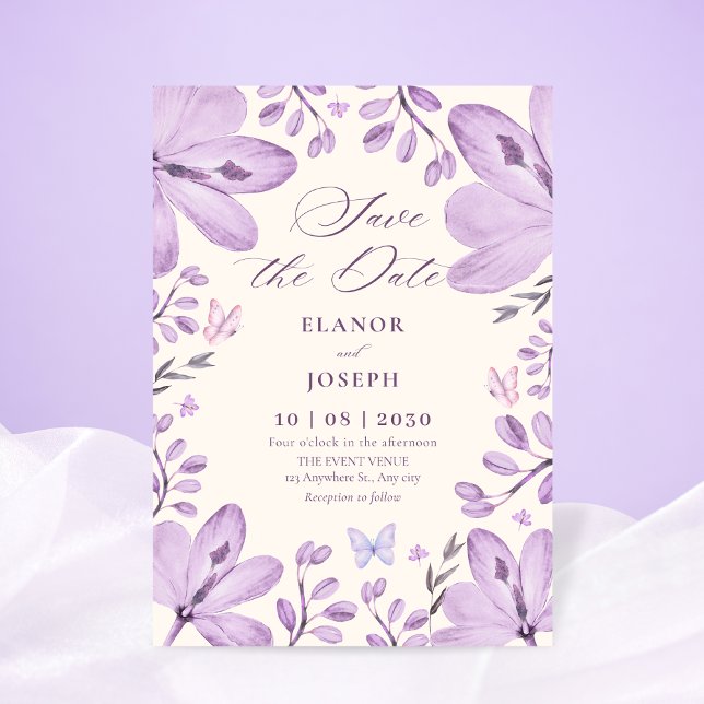 Purple floral wedding save the date (Von Creator hochgeladen)