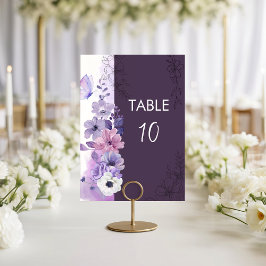 Purple Floral Wedding Table Number Card Tischnummer
