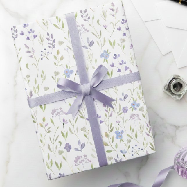 Purple Floral Wrapping Paper Geschenkpapier (purple blue wildflower floral meadow gift wrap, sweet girly feminine spring summer wrapping paper)