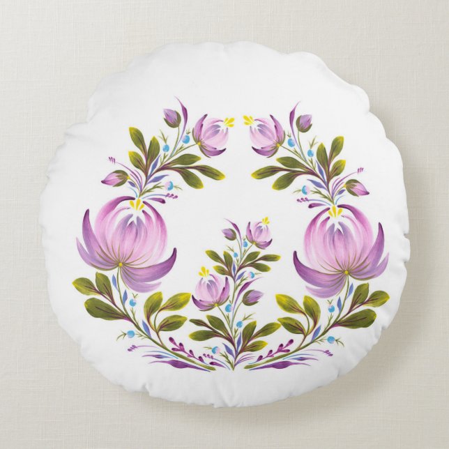 Purple Floral Wreath Decorative Rundes Kissen (Vorderseite)