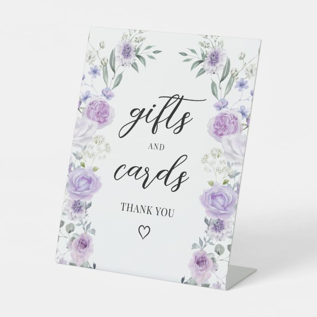 Purple Floral Wreath Wedding Gifts and Cards Sign Sockelschild (Vorderseite)