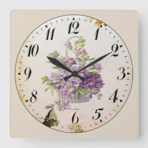 Purple Flower Basket Quadratische Wanduhr