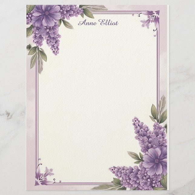 Purple Flower Corners Stationery Paper Briefbogen (Vorderseite)