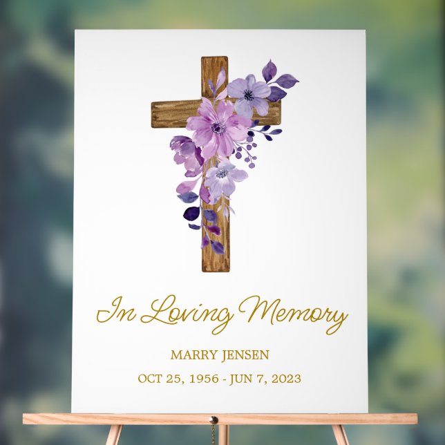 Purple flower cross Memorial Funeral Acrylschild (Neutral)