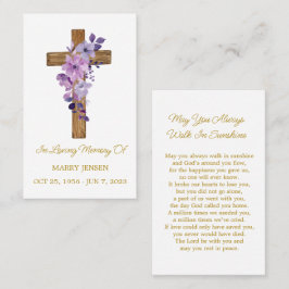 Purple flower Cross Memorial Funeral Prayer Card Visitenkarte