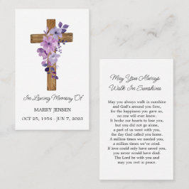 Purple flower Cross Memorial Funeral Prayer Card Visitenkarte