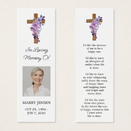 Purple flower Cross Photo Funeral Bookmark