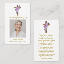 Purple Flower Cross Photo Funeral Prayer Card Visitenkarte