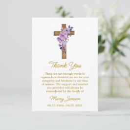 Purple flower Cross Sympathy Thank You Card Dankeskarte