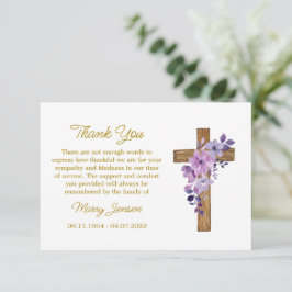 Purple flower Cross Sympathy Thank You Card Dankeskarte