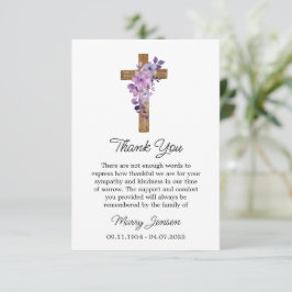 Purple flower Cross Sympathy Thank You Card Dankeskarte