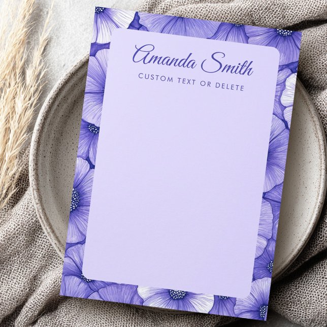 Purple flower pattern border elegant script name mitteilungskarte (Purple flower pattern border elegant script name note card)
