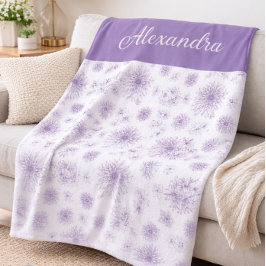 Purple Flower Pattern Custom Name Fleecedecke