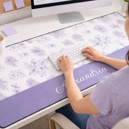 Purple Flower Pattern Custom Name Schreibtischunterlage