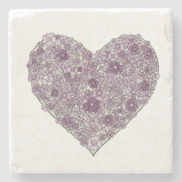 Purple flowered heart coaster steinuntersetzer