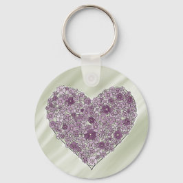 Purple flowered heart round keychain schlüsselanhänger