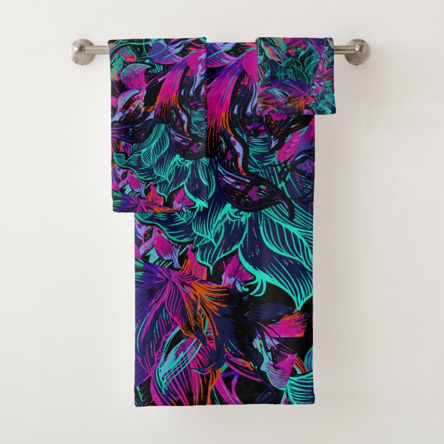 Purple Flowers - Abstrakte Art Blume Badetücher Badhandtuch Set (Insitu)