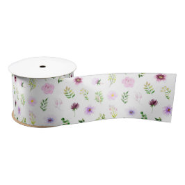 Purple Flowers and Foliage Pattern Satinband