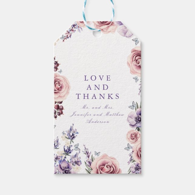 Purple Flowers Aquarell Geschenktasten Geschenkanhänger (Vorderseite)