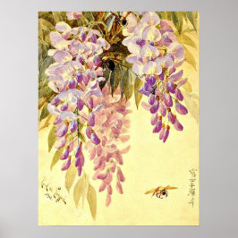 Purple Flowers & Bees Paul de Longpre Poster