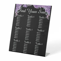 Purple Flowers Black Find Your Seat Wedding Seatin