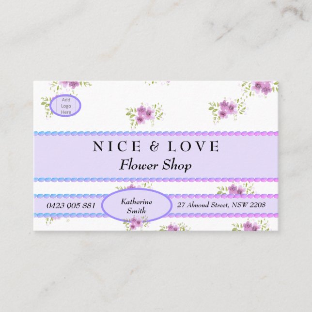 Purple Flowers Custom Shop Business Card Visitenkarte (Vorderseite)