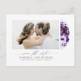 Purple Flowers Elegantes Modern Save the Date Foto Ankündigungspostkarte