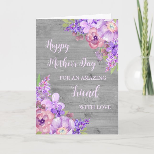 Purple Flowers Friend Happy Mother Day Card Karte (Vorderseite)