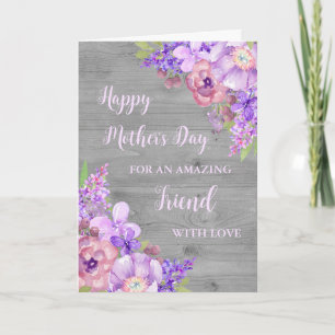 Purple Flowers Friend Happy Mother Day Card Karte