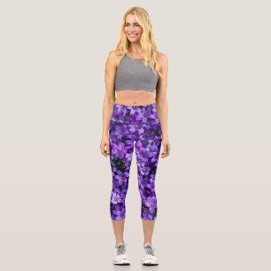 Purple Flowers Garden Capri Leggings