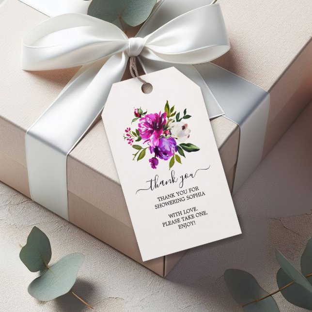 Purple Flowers & Greenery Brautparty Geschenktaste Geschenkanhänger (Von Creator hochgeladen)