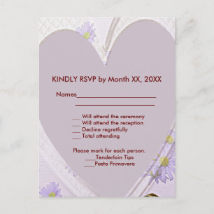 Purple Flowers Heart Wedning Dinner UAWG Postcard Einladungspostkarte