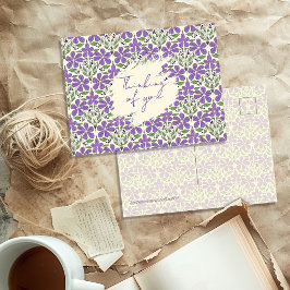 Purple Flowers Illustrated Botanical Pattern Postkarte