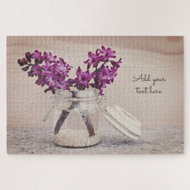 Purple Flowers in a Jar - Personalisiert Puzzle (Horizontal)