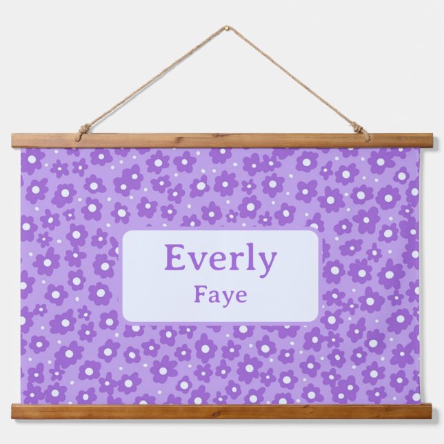 Purple Flowers Individuelle Name Kinder Kinderzimm Wandteppich Mit Holzrahmen (Vorne)