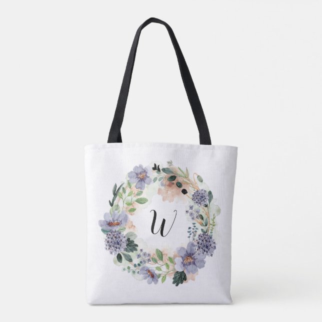 Purple Flowers Kleider Monogram Tote Bag (Rückseite)