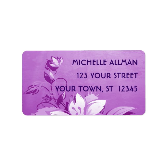 Purple Flowers Label Adressaufkleber (Vorne)